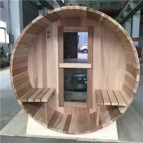 Custom Hemlock Barrel Sauna Room for Outdoor Relaxation
