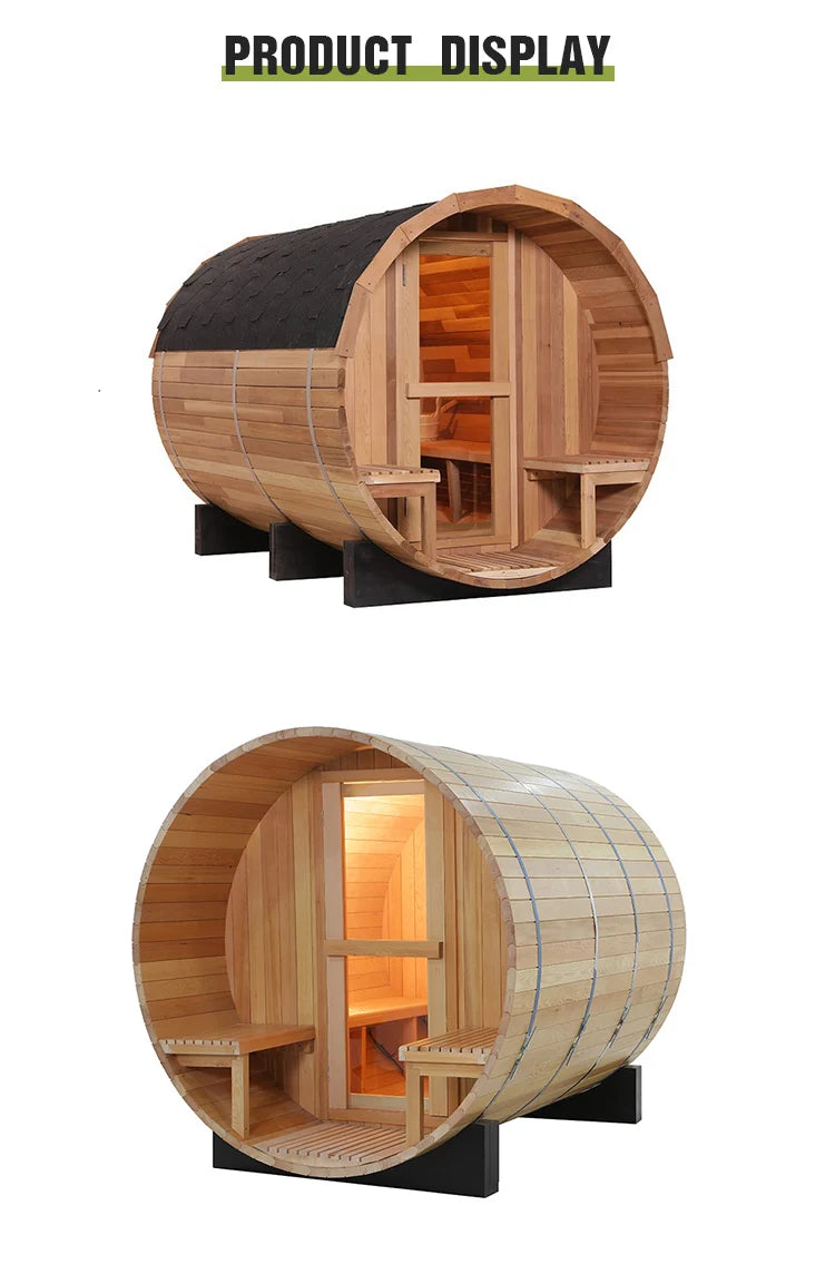 Custom Hemlock Barrel Sauna Room for Outdoor Relaxation