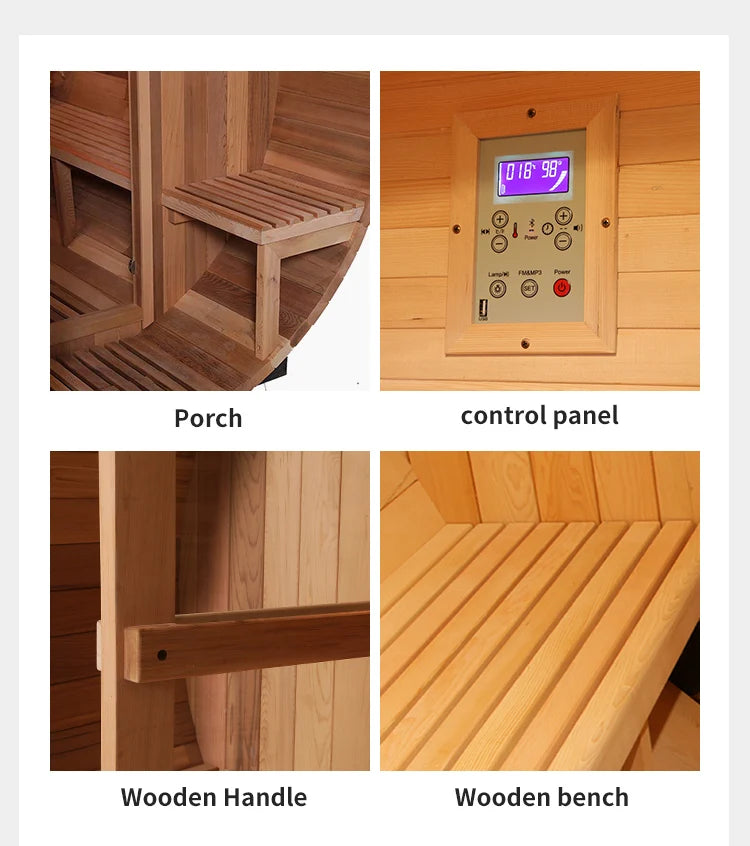 Custom Hemlock Barrel Sauna Room for Outdoor Relaxation