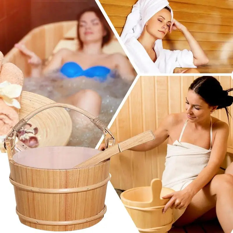 Portable Wooden Sauna Bucket and Ladle Accessory Kit