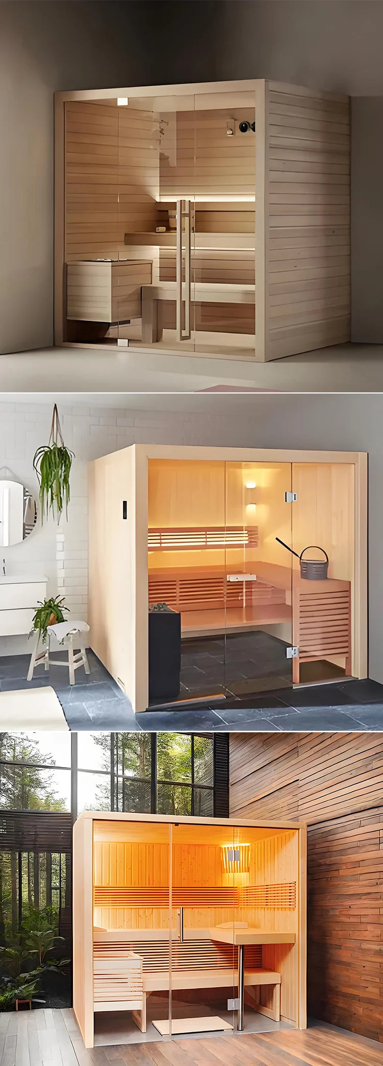 Indoor Sauna Personal Home Use Far Infrared Solid Wood 2 Person Dry Steam Sauna Room Modern Electric Sauna