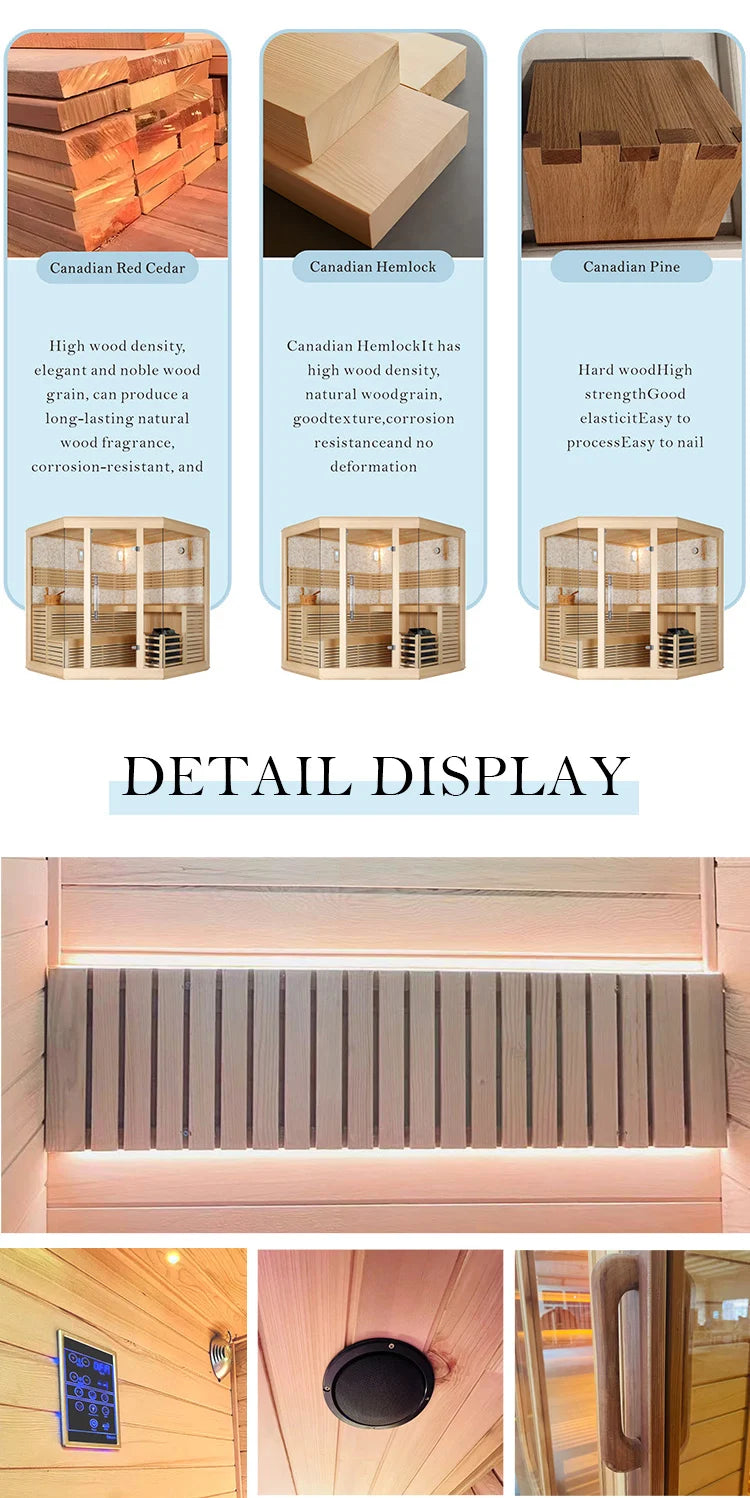 Indoor Sauna Personal Home Use Far Infrared Solid Wood 2 Person Dry Steam Sauna Room Modern Electric Sauna