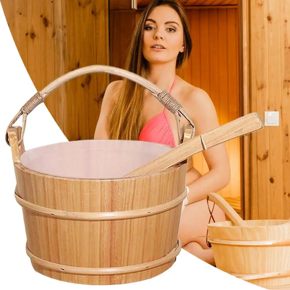Portable Wooden Sauna Bucket and Ladle Accessory Kit