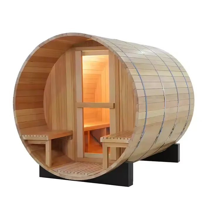 Custom Hemlock Barrel Sauna Room for Outdoor Relaxation