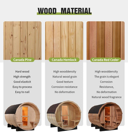 Custom Hemlock Barrel Sauna Room for Outdoor Relaxation